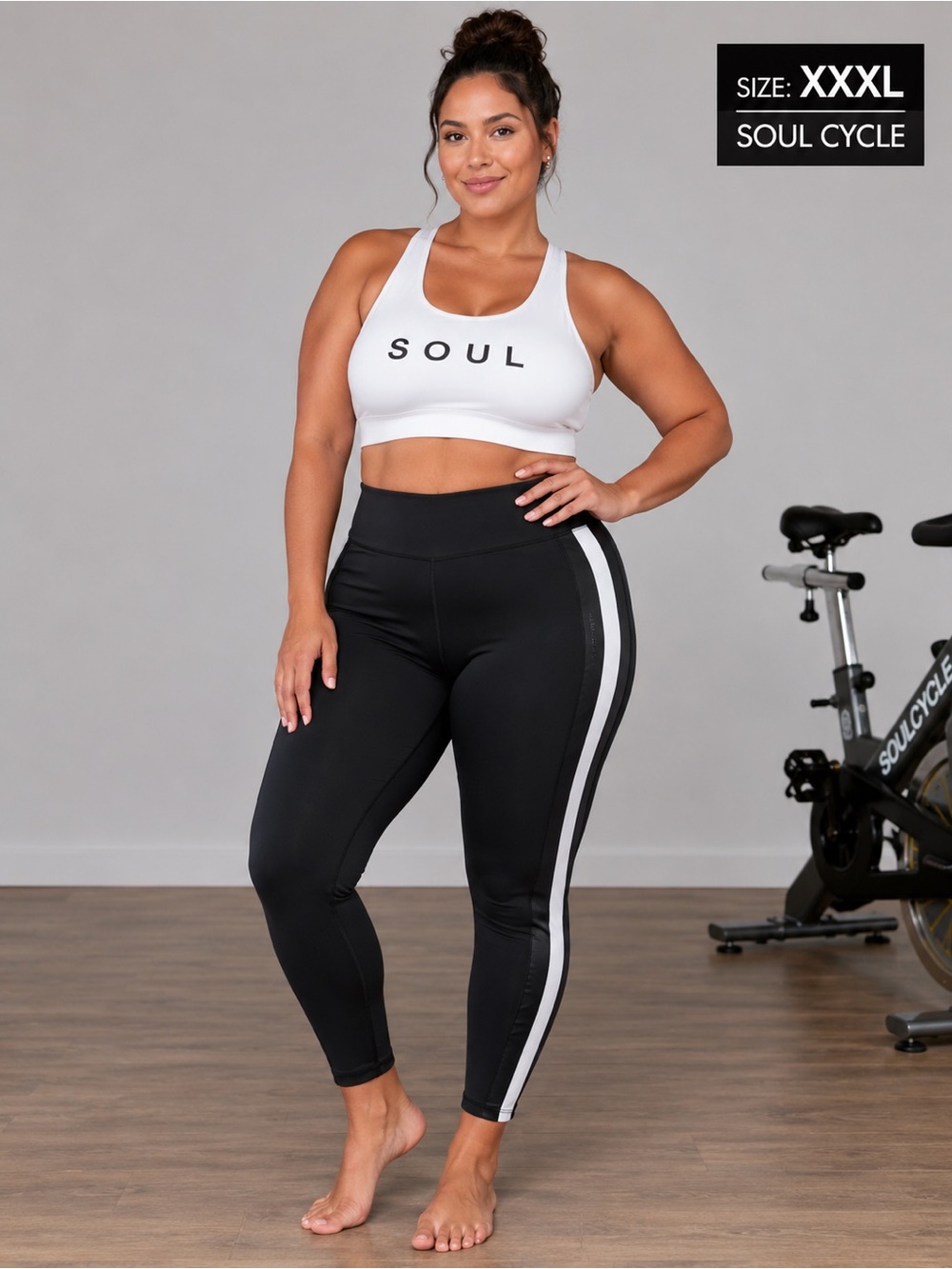 soulcycle Black High-Waist Leggings with White Side Stripe